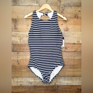 Modest Bathing Suit LANDS’ END One-piece Swimsuit High Neck Striped XL